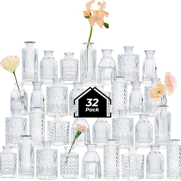 Glass Bud Vases Set of 32 Small Clear Bud Vases in Bulk Mini Flowers Vases for